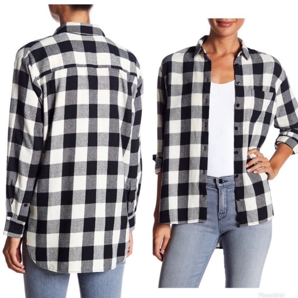 Madewell Black and White Buffalo Check Button-Up Shirt